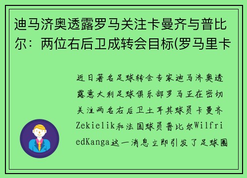 迪马济奥透露罗马关注卡曼齐与普比尔：两位右后卫成转会目标(罗马里卡尔迪)