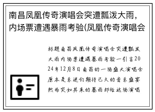 南昌凤凰传奇演唱会突遭瓢泼大雨，内场票遭遇暴雨考验(凤凰传奇演唱会现场版)